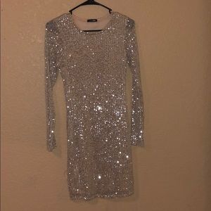 sparkly, long sleeve fitted dress